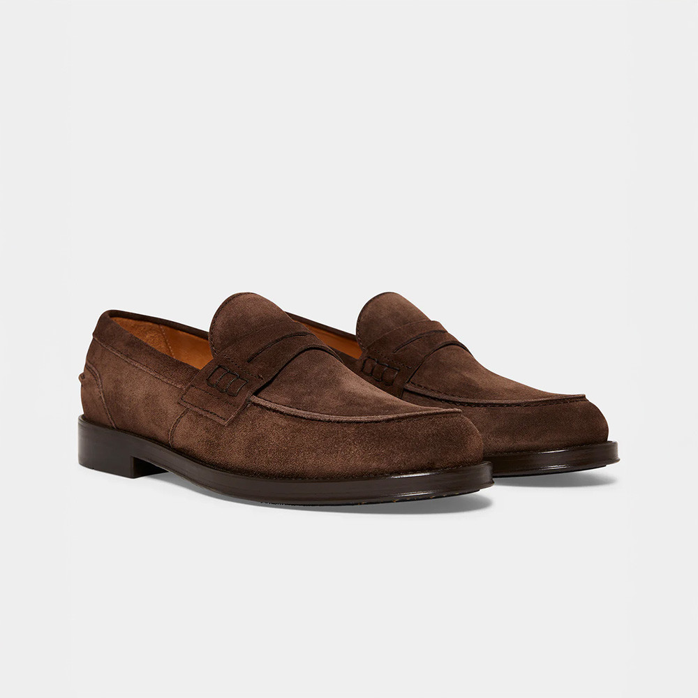 Italian Suede Penny Loafer in Dark Brown at Todd Snyder