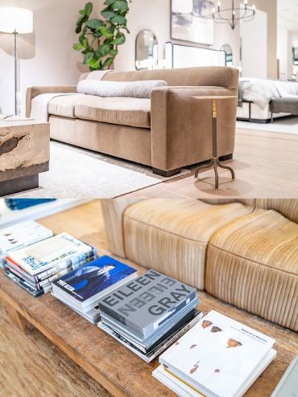 Arhaus Couch and Buck Mason Books