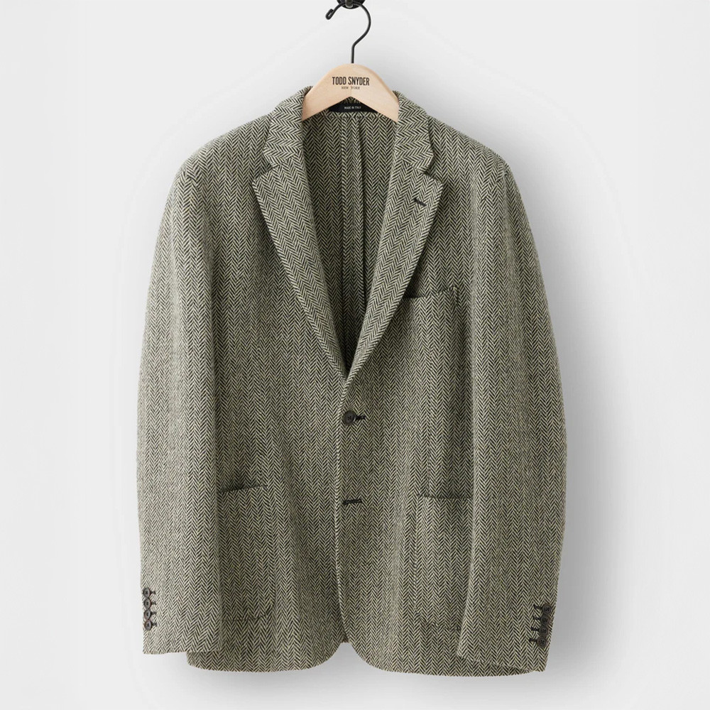 Italian Wool Sport Coat in Black Cream Herringbone at Todd Snyder