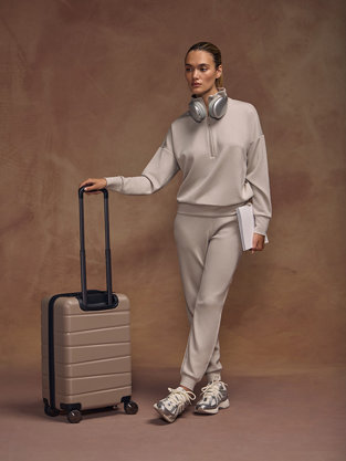 Woman wearing BYLT travel wear