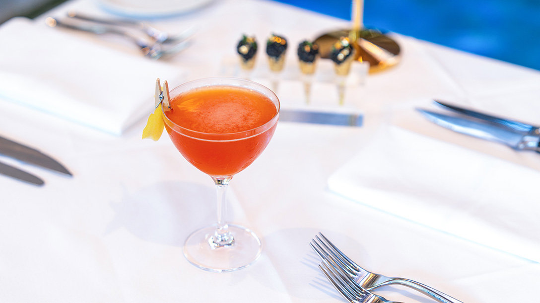 Paper Plane Cocktail and Caviar Cones at Ocean 48