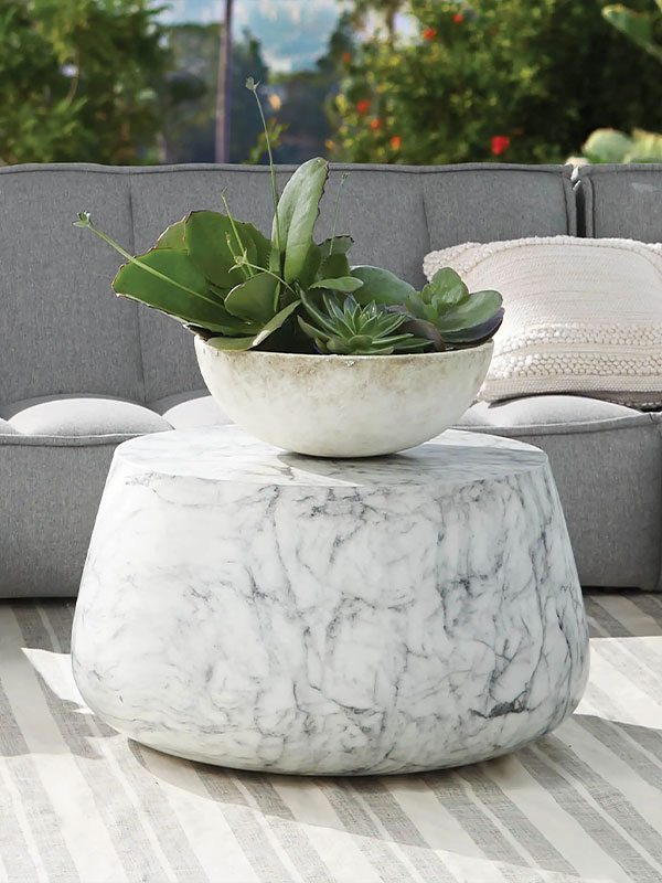 Arhaus Eden Outdoor Coffee Table In White Faux Marble