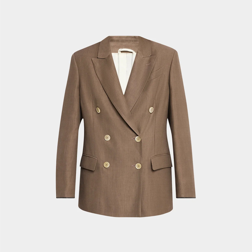 Double-Breasted Fluid Linen Twill Blazer Brunello Cucinelli at Neiman Marcus