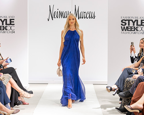 Woman walking down the runway during the Neiman Marcus Fashion Show from StyleWeekOC 2024