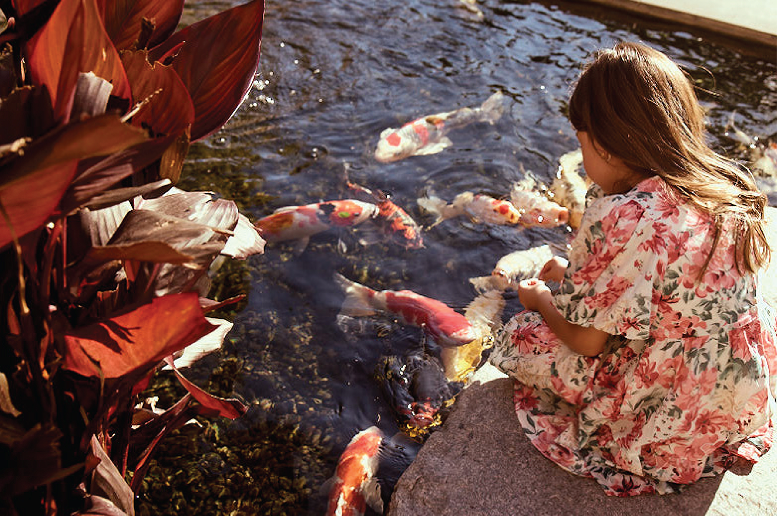 girl at koi pond
