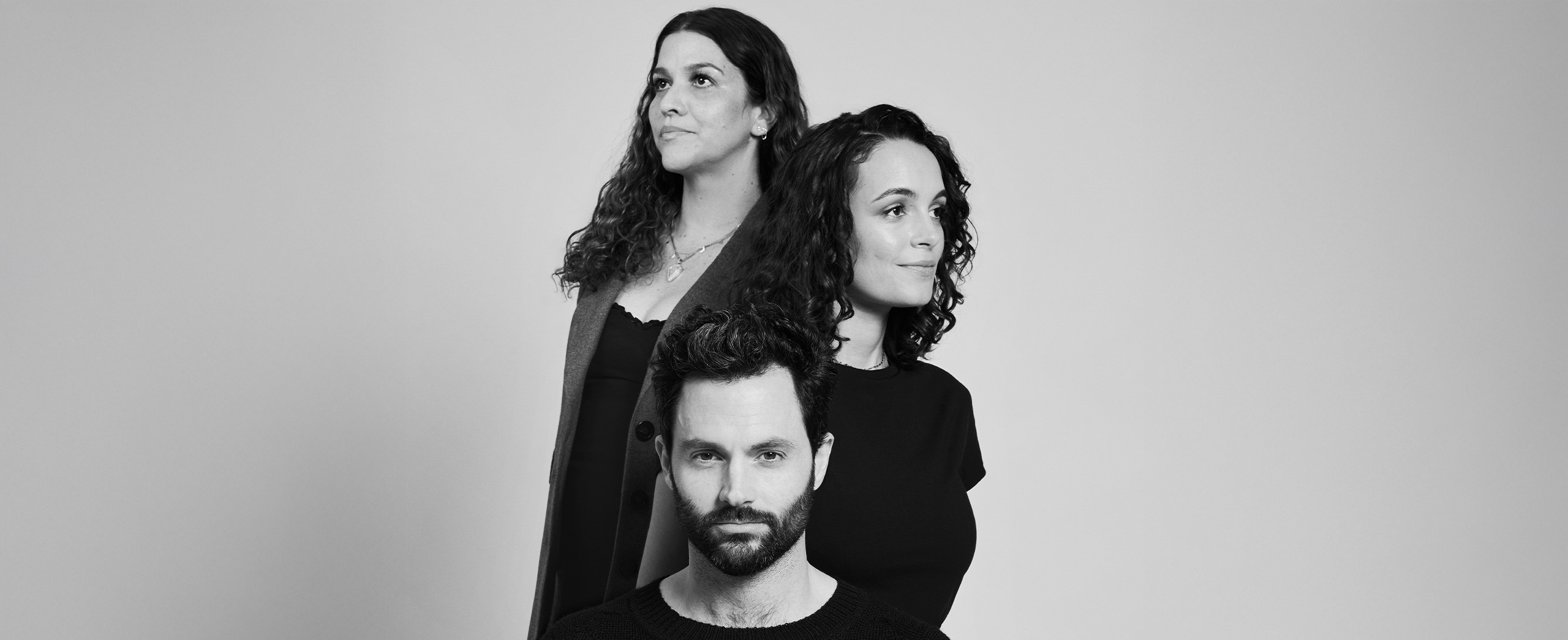 Headshot of Penn Badgley, Sophie Ansari, and Nava Kavelin