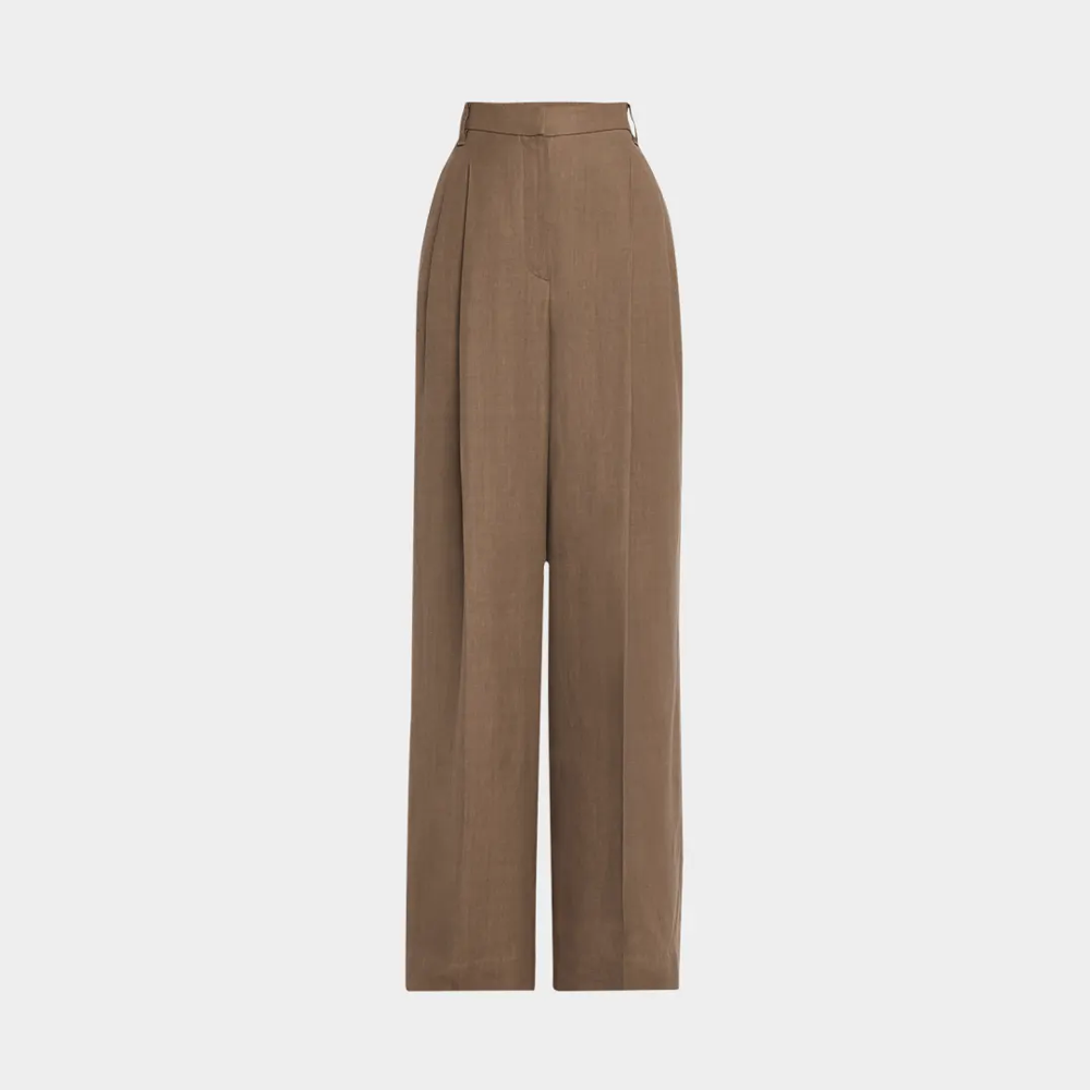 High Waist Wide Leg Fluid Linen Twill Pants from Brunello Cucinelli at	Neiman Marcus